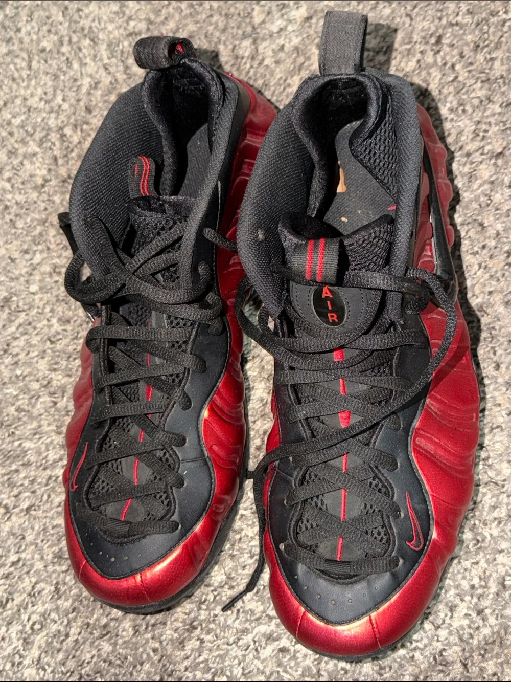 Nike Men’s Red and Black Foamposite-Style Sneakers